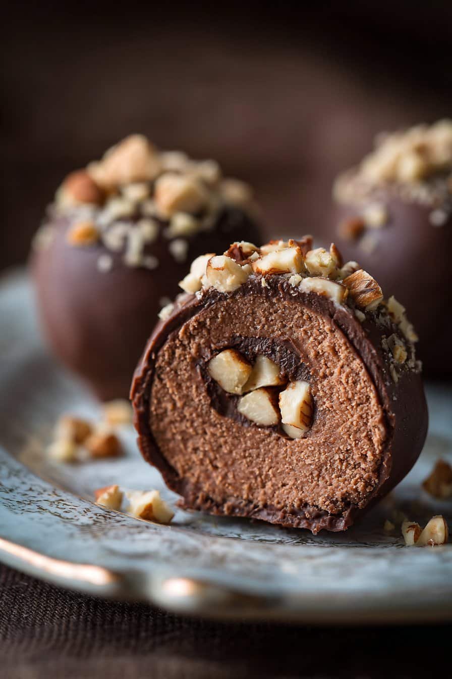 Chocolate Hazelnut No-Bake Truffles serving