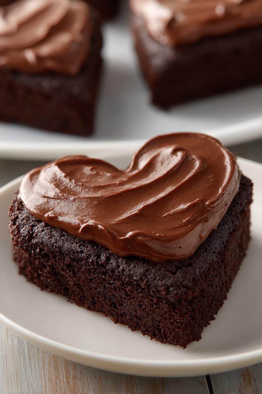 Heart Shaped Brownies with Chocolate Frosting serving