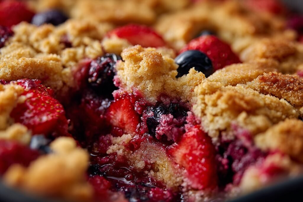 Juicy Triple Berry Dump Cake featured