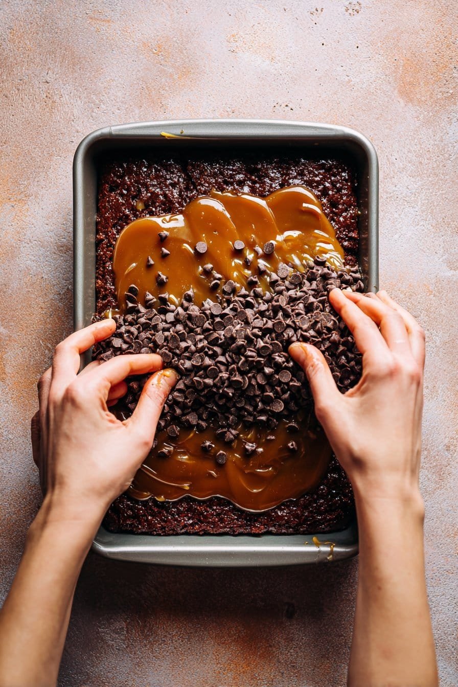 Chocolate Caramel Dump Cake instructions process