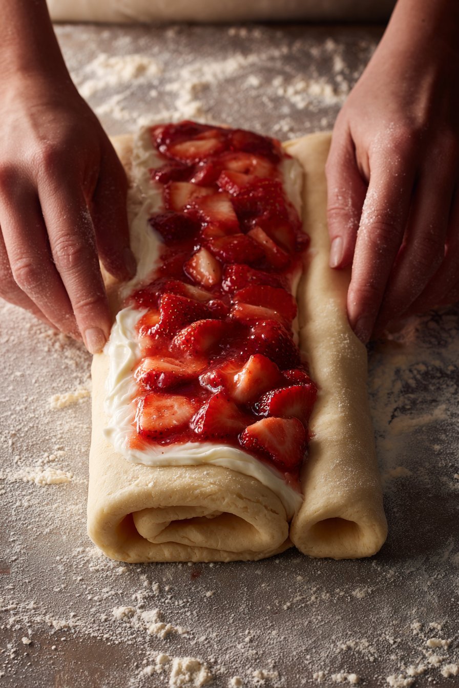 Strawberry Cinnamon Rolls with Creamy Glaze instructions process