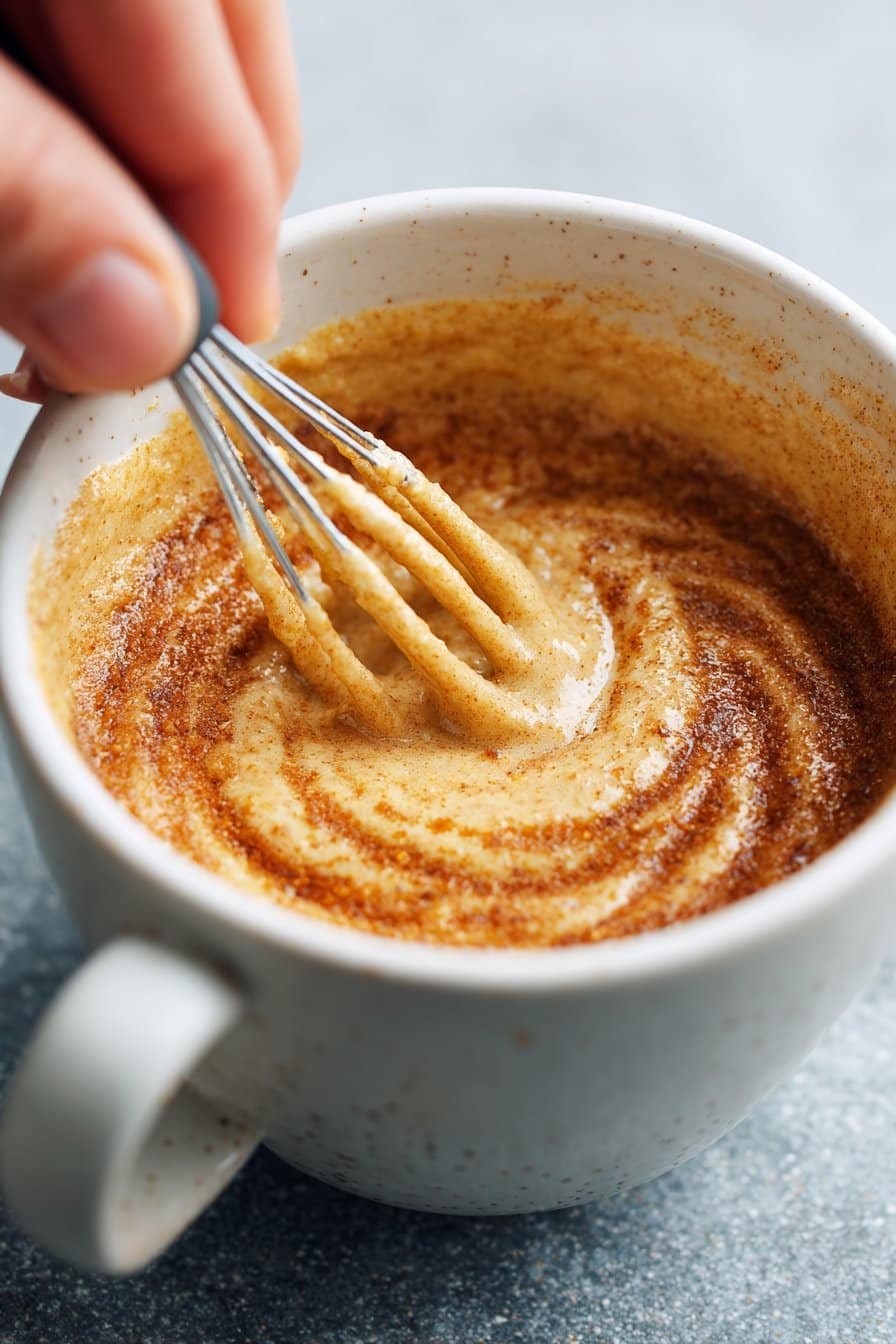 Protein Cinnamon Roll Mug Cake instructions process