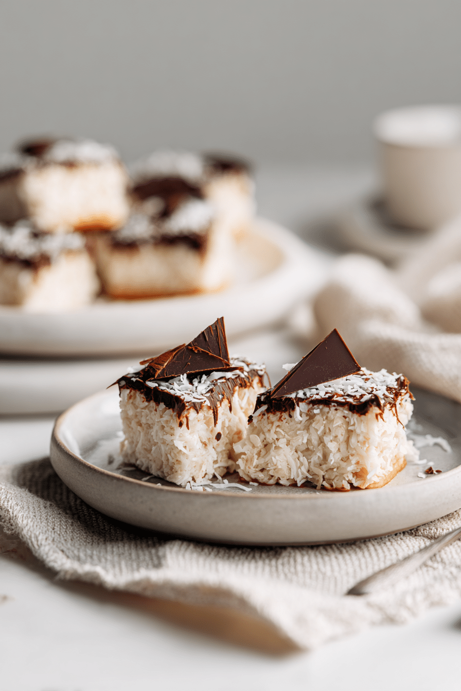 Homemade Coconut Mounds Bars serving