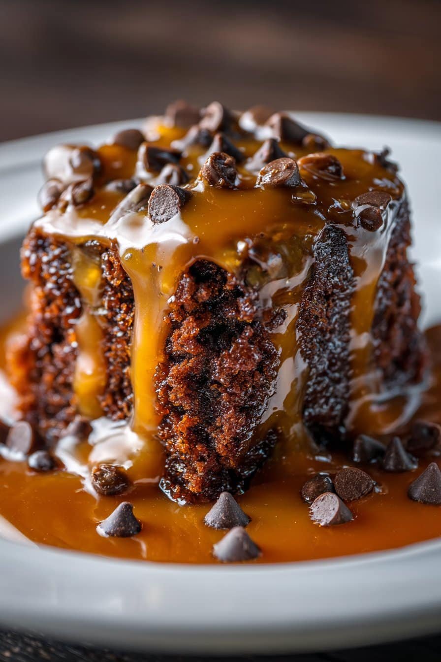 Chocolate Caramel Dump Cake serving