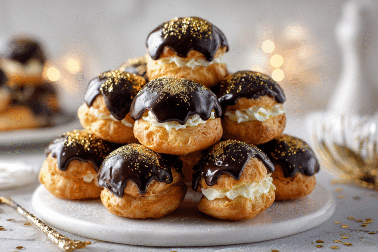 Gold-Dusted Chocolate Profiteroles - Emma's Cake Studio | Recipe | Desserts, Chocolate desserts, Cooking chocolate featured