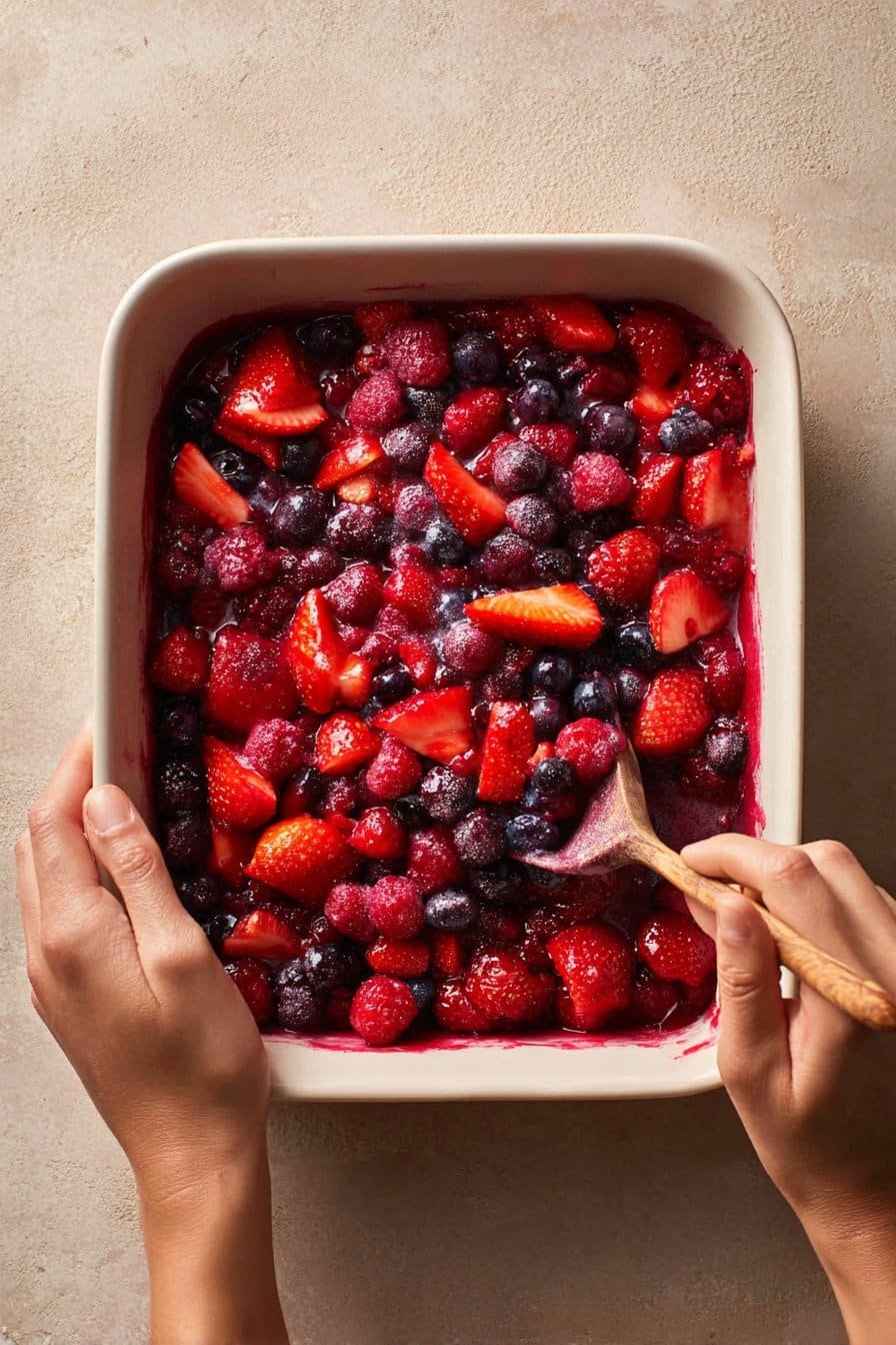 Juicy Triple Berry Dump Cake instructions process