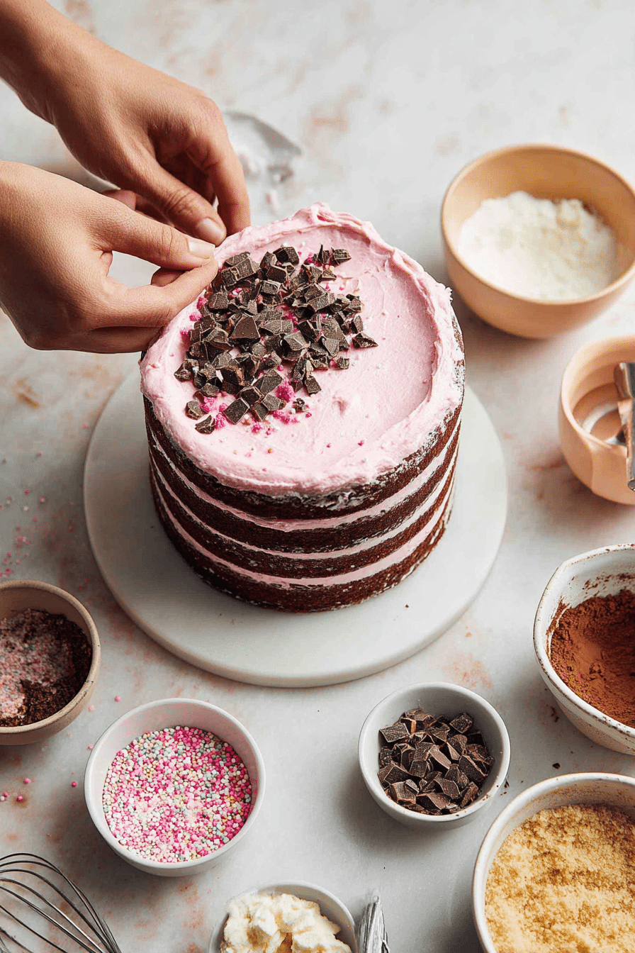 Valentine’s Terrazzo Cake instructions process