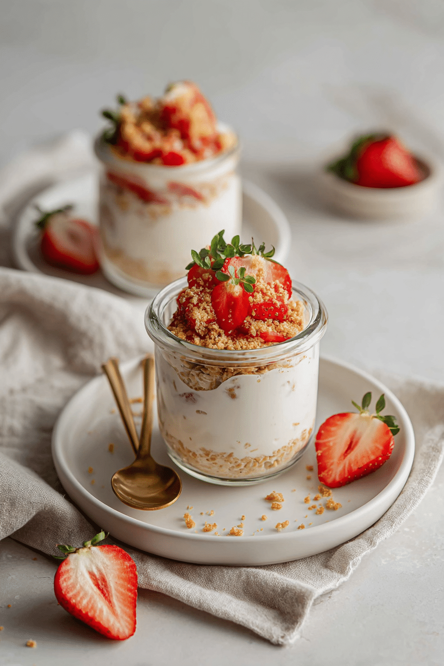Strawberry Cheesecake Overnight Oats serving