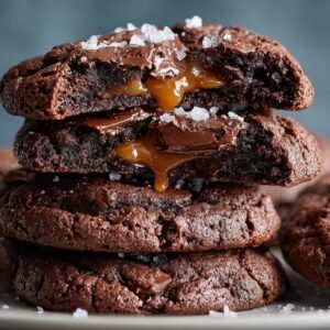 Double Chocolate Salted Caramel Cookies recipe card