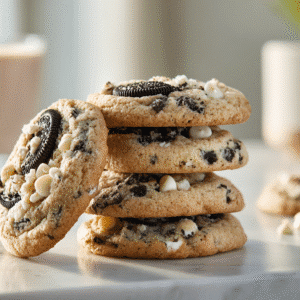 Crumbl Cookies and Cream Milk Shake Cookies recipe card
