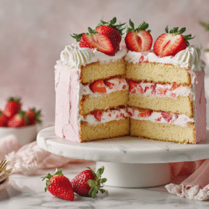 Irresistible Romantic Vanilla Layer Cake with Fresh Strawberry Filling recipe card