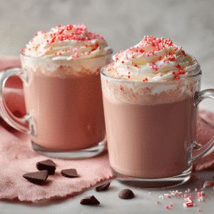 Romantic Hot Chocolate Drink with Whipped Cream & Sprinkles recipe card