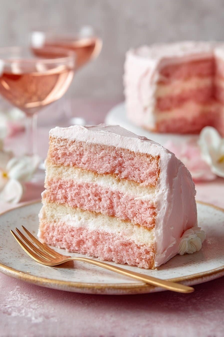 Pink Champagne Cake serving