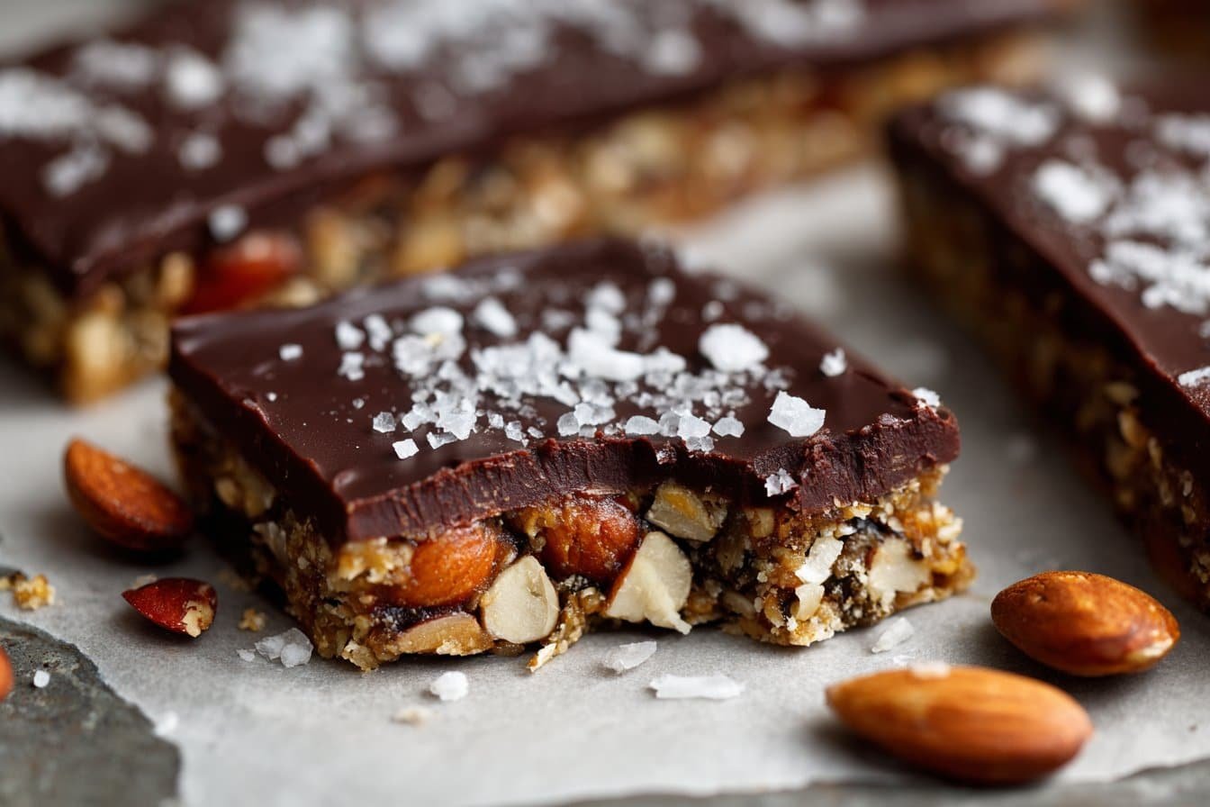 Dark Chocolate and Sea Salt Nut Bars featured