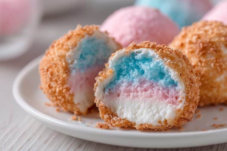 Crispy Cotton Candy Cheesecake Bombs featured