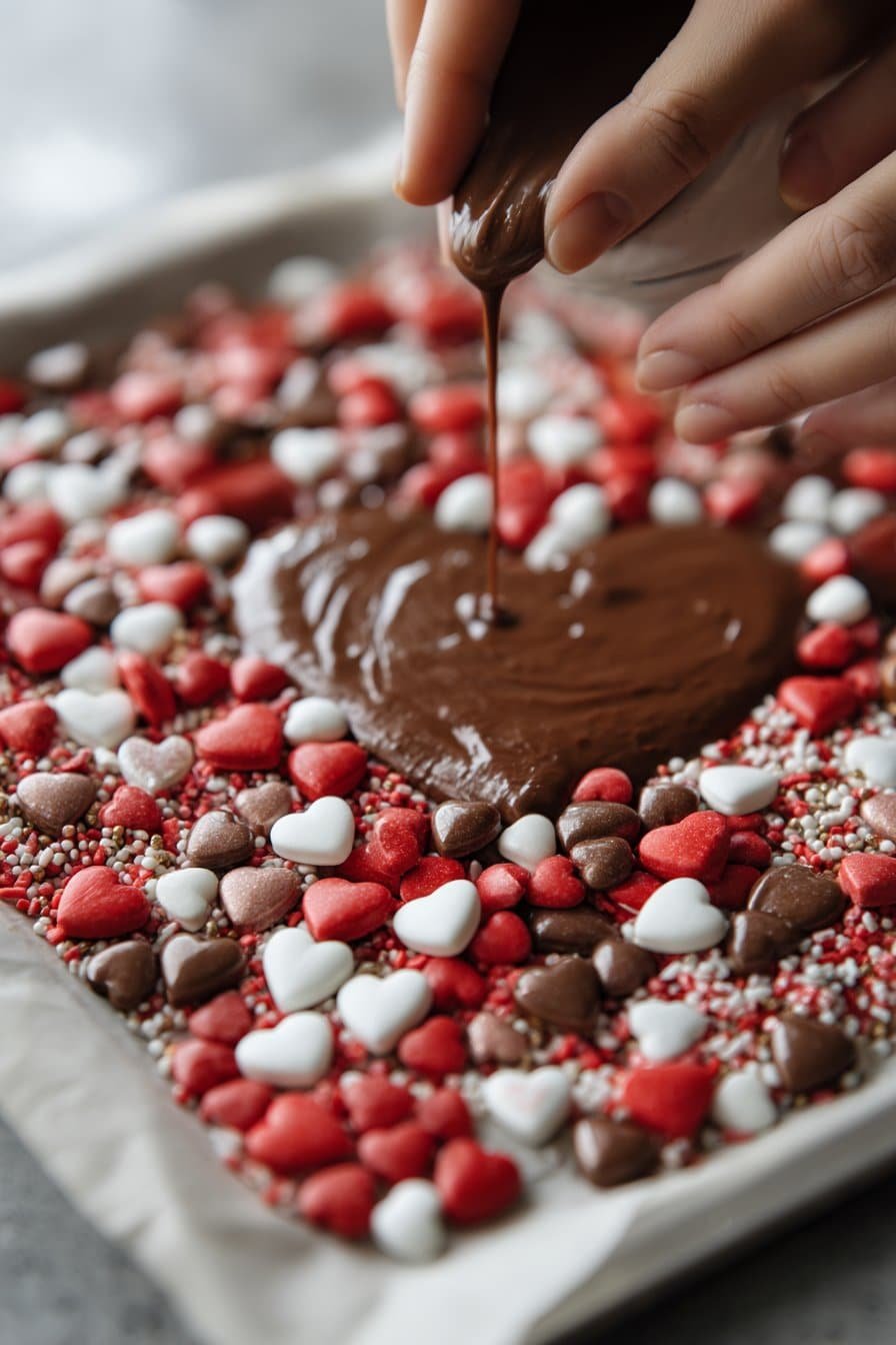 Valentine's Oreo Bark instructions process