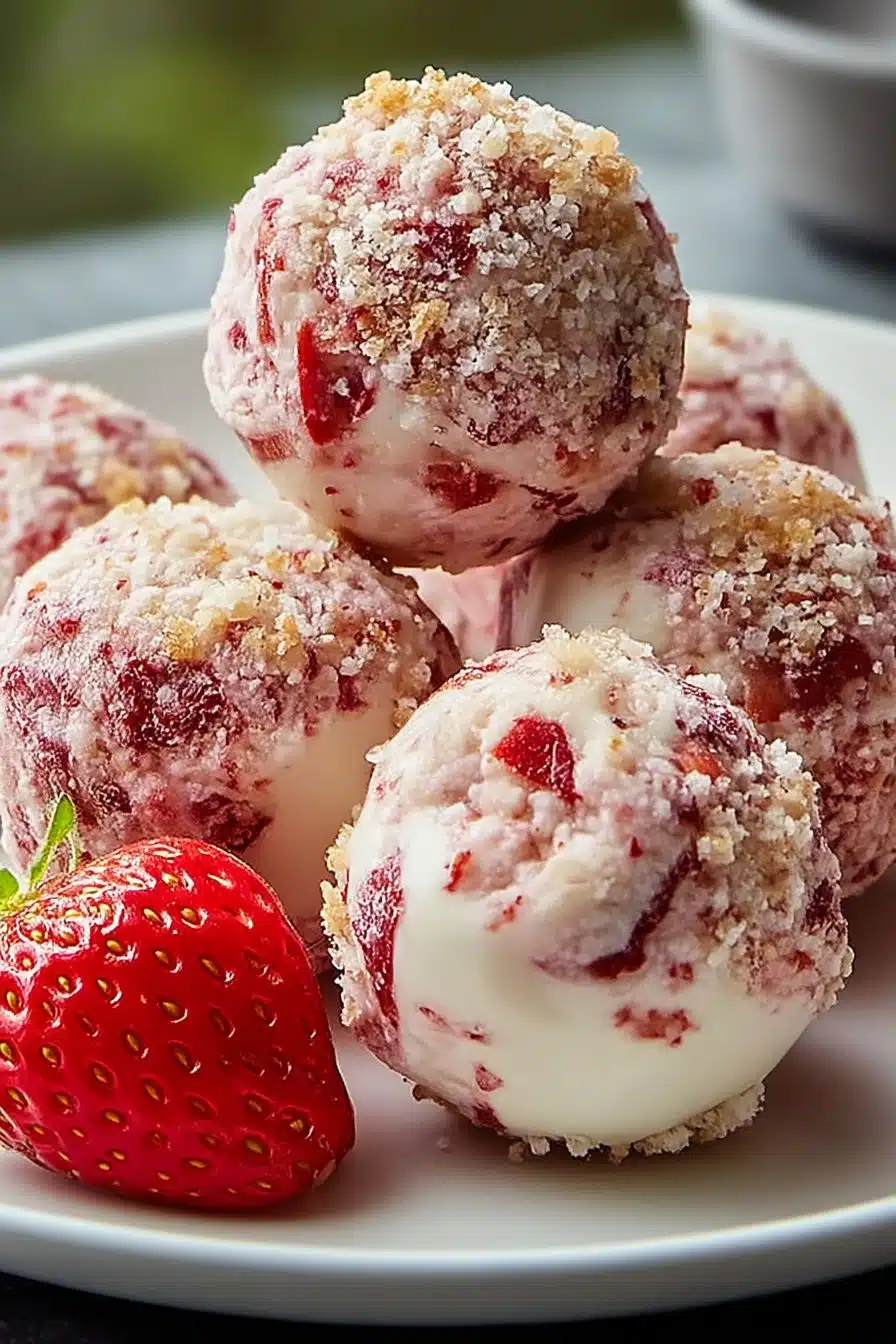 Strawberry Cheesecake Protein Balls serving