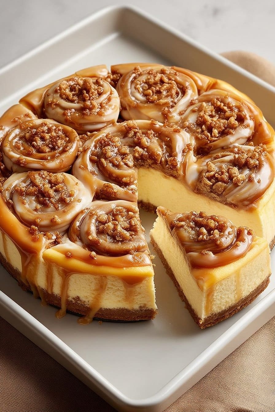 Caramel Toffee Crunch Cheesecake serving