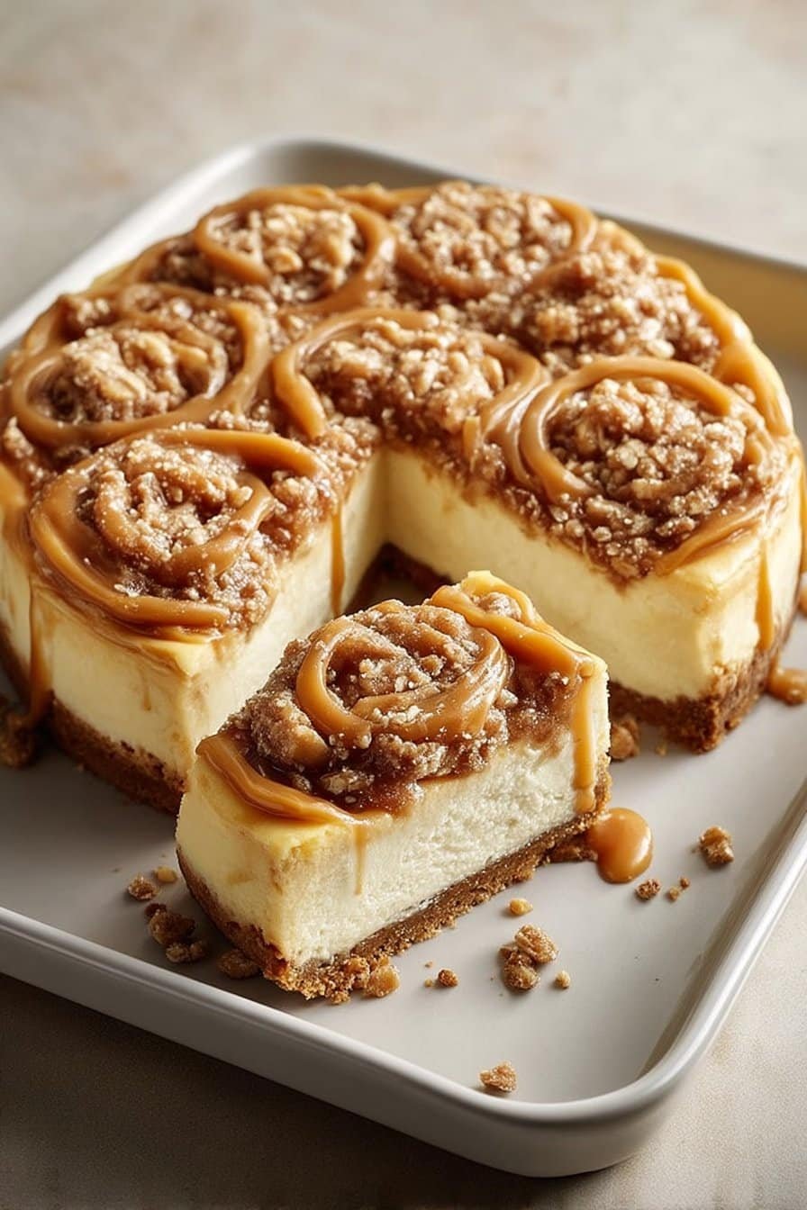 Caramel Toffee Crunch Cheesecake serving