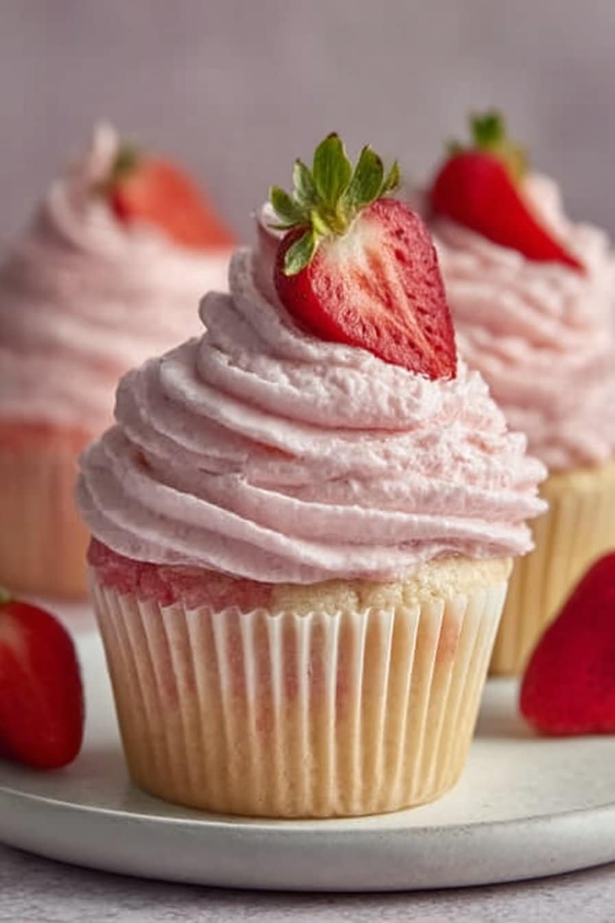 Strawberry Milkshake Cupcakes serving