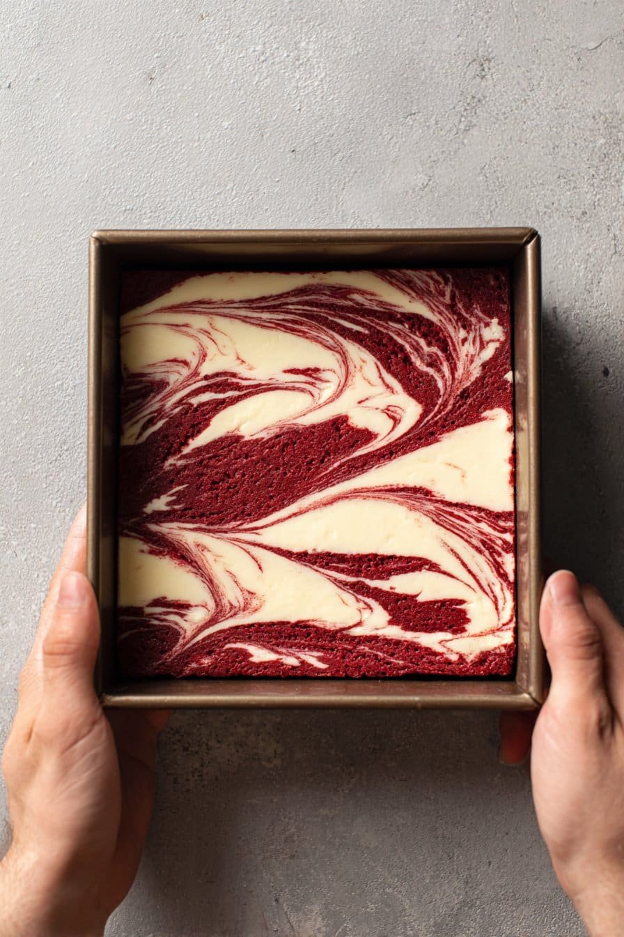 Marbled Red Velvet Cheesecake Bars instructions process