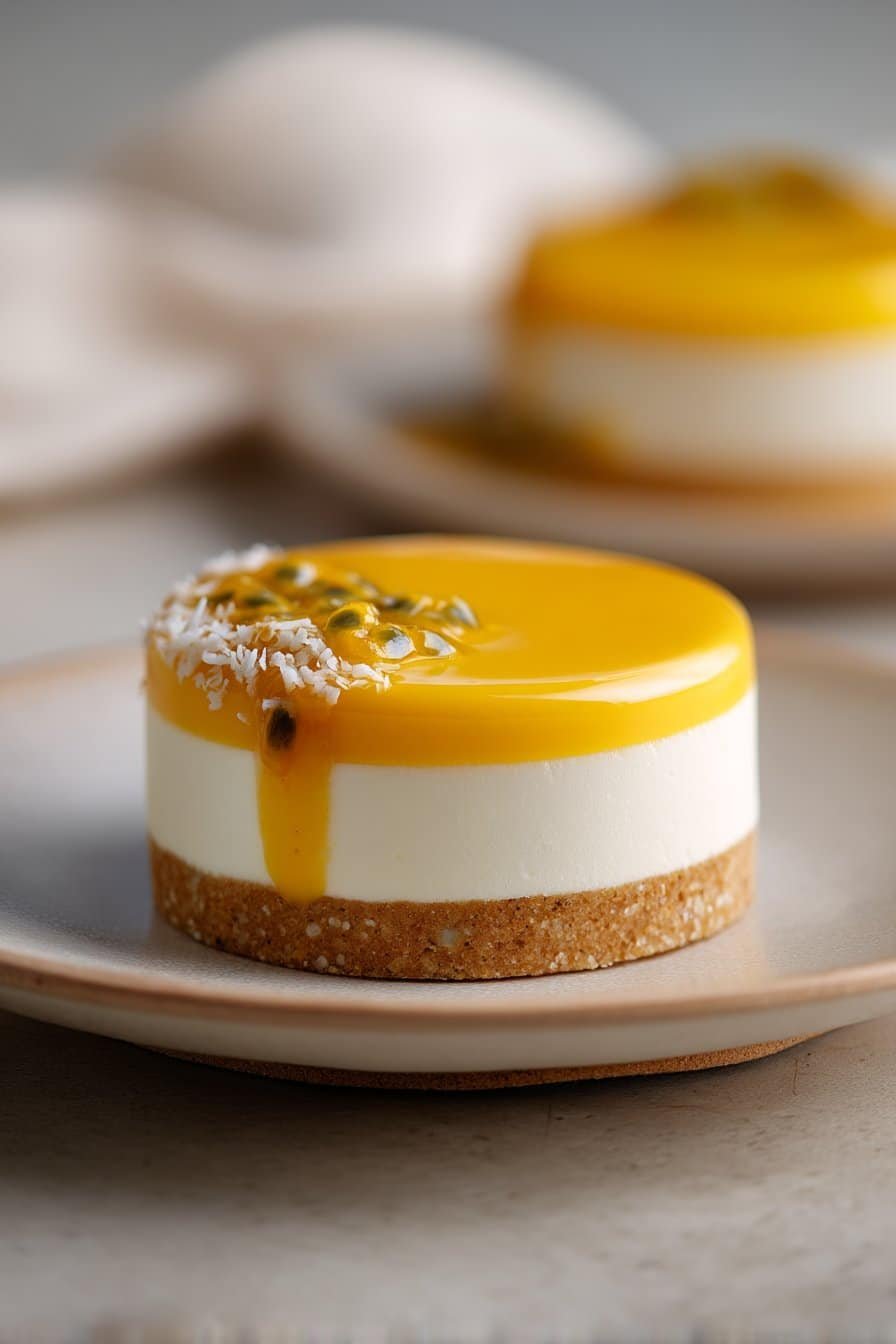Mango Passion Fruit Coconut Entremet serving