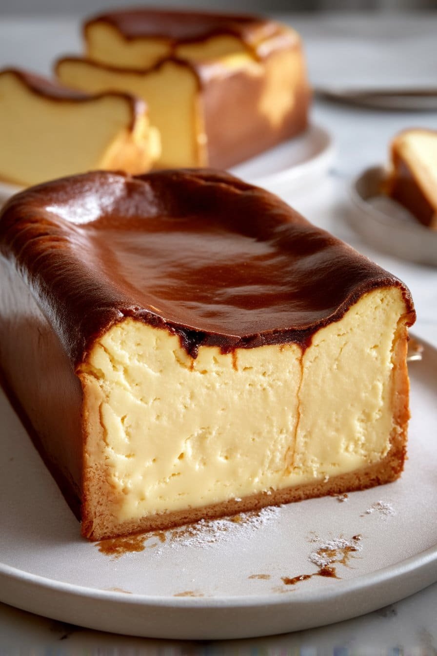 Burnt Basque Cheesecake in a Loaf Pan serving