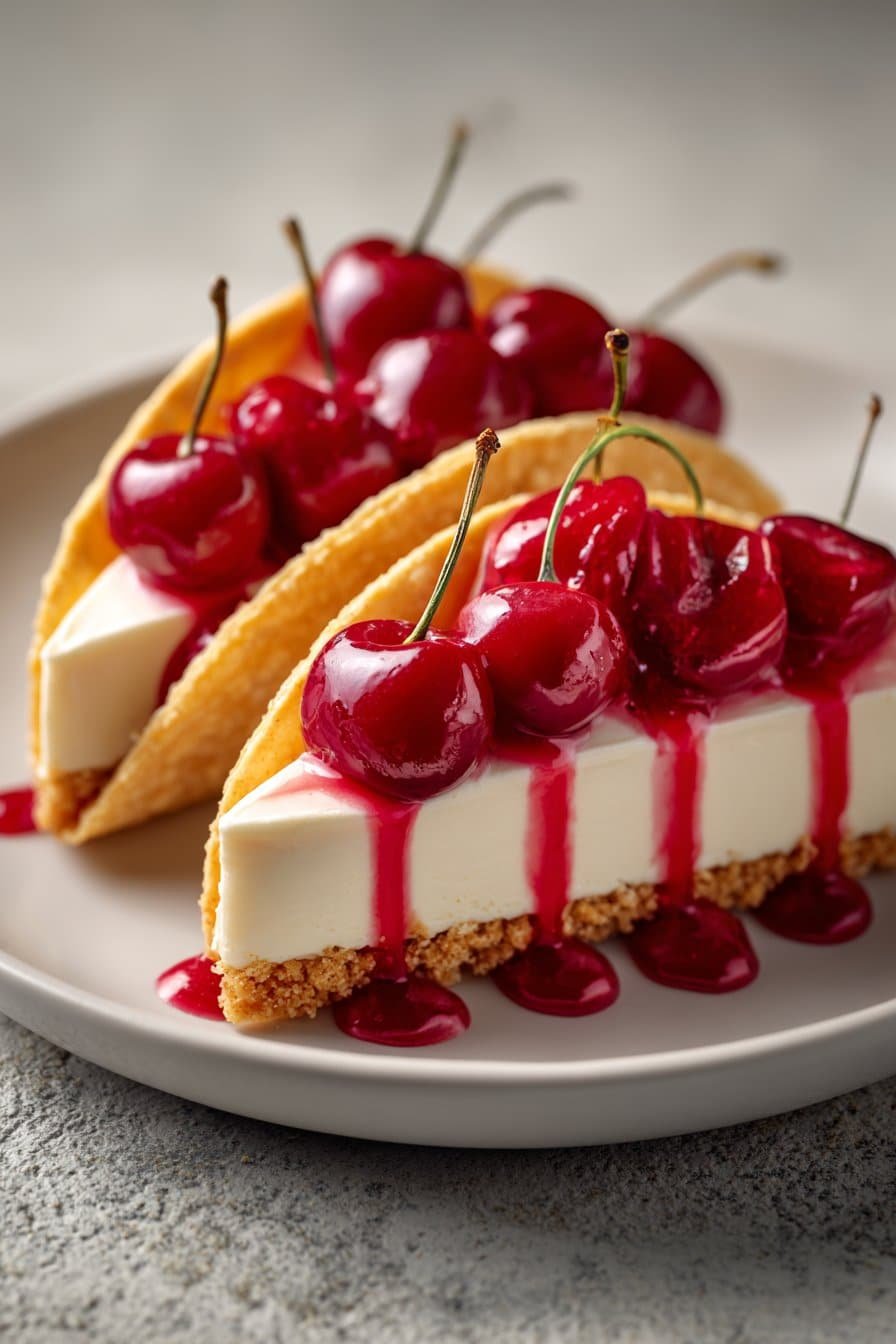 Mini Cherry Cheesecake Tacos serving