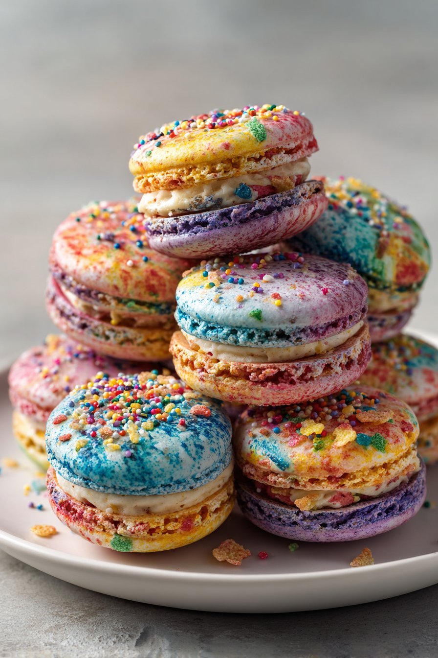 Fruity Pebbles Macarons serving