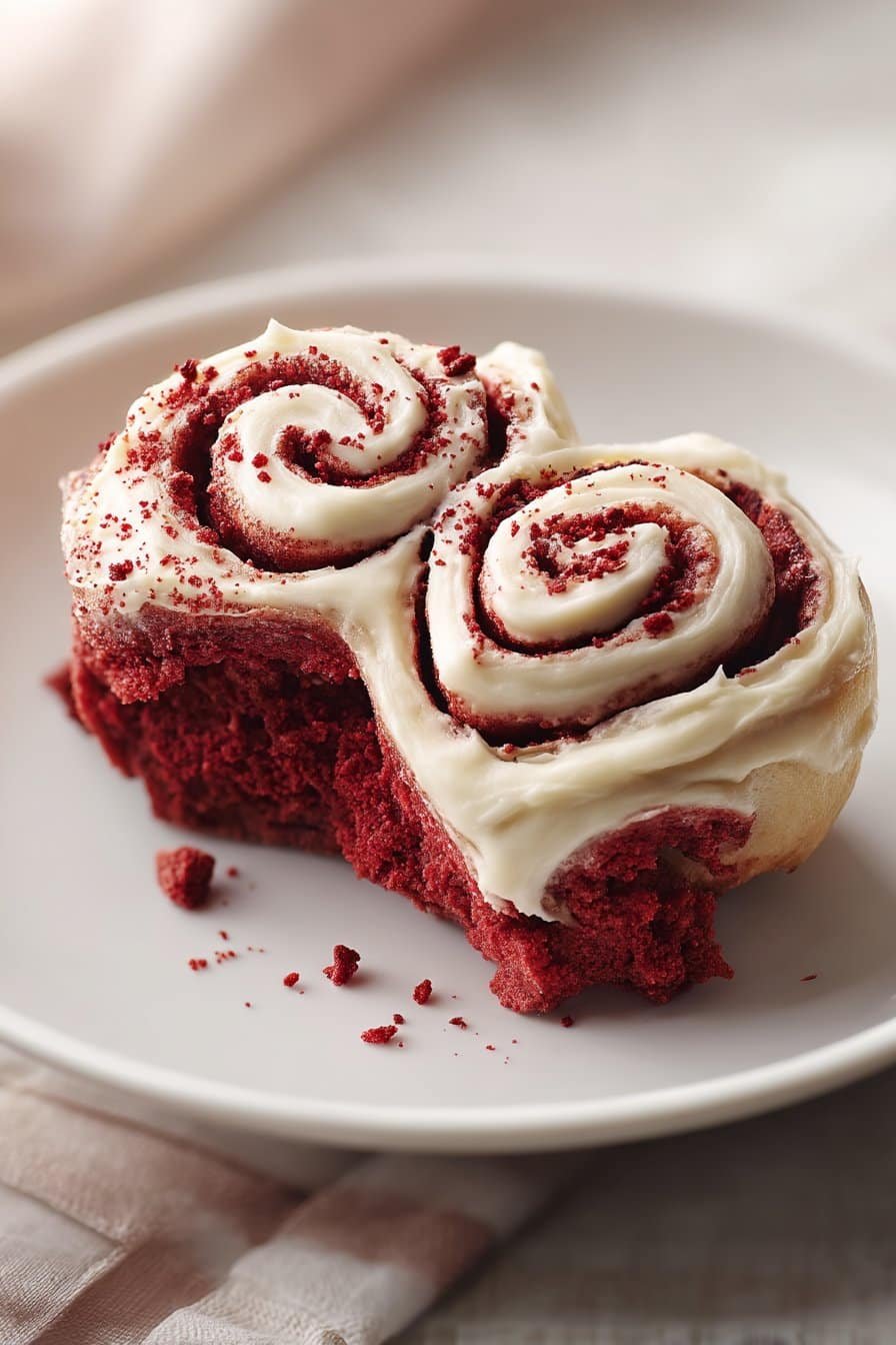 Red Velvet Cinnamon Rolls serving
