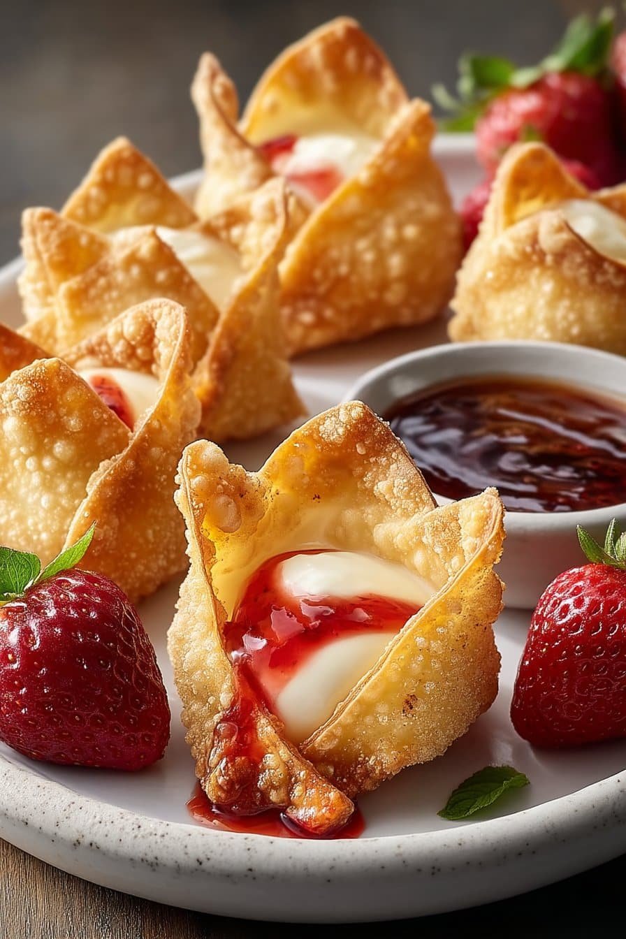 Strawberry Cheesecake Wontons serving