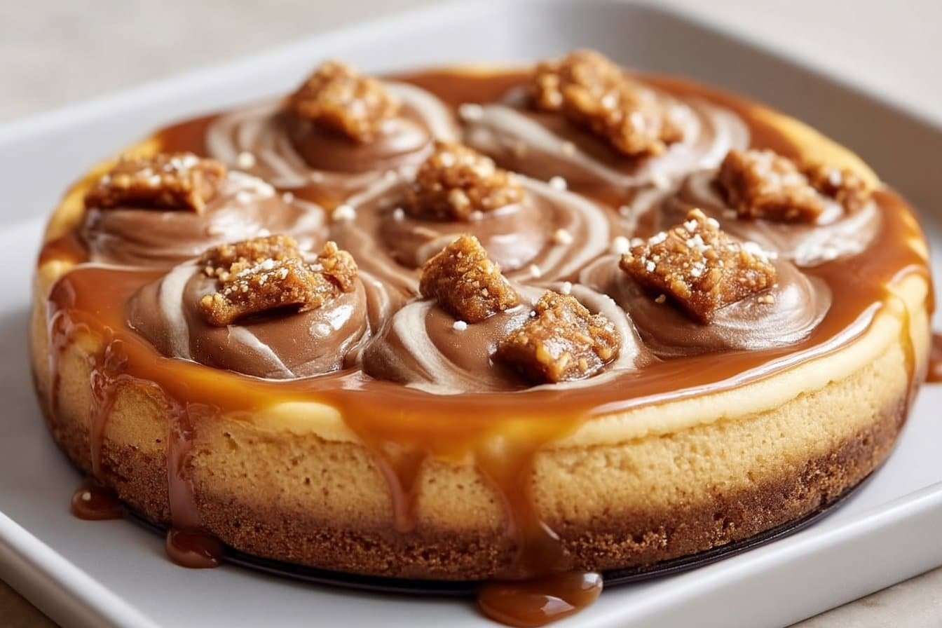 Caramel Toffee Crunch Cheesecake featured