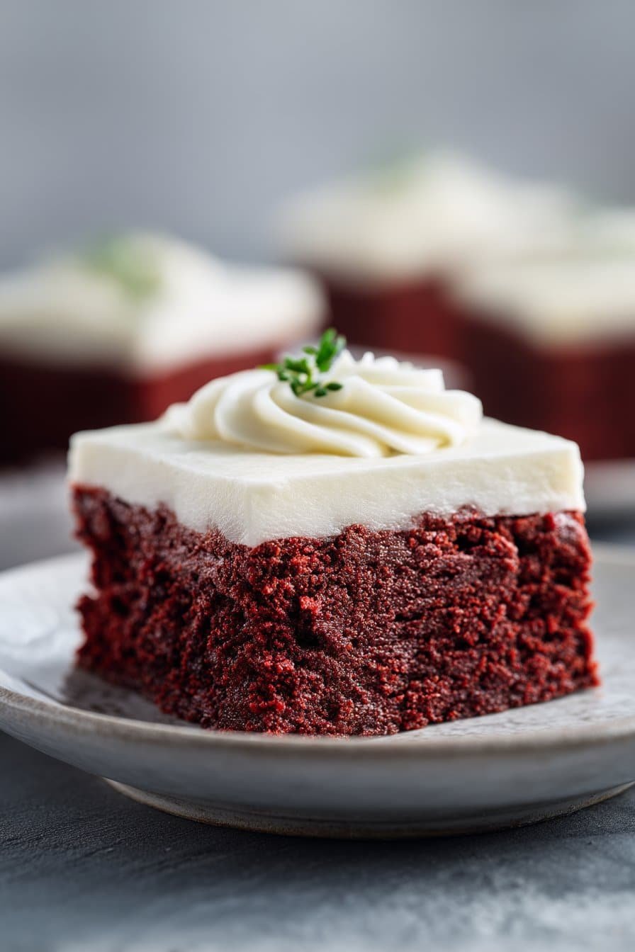 Velvet Brownies with Cream Cheese Frosting serving