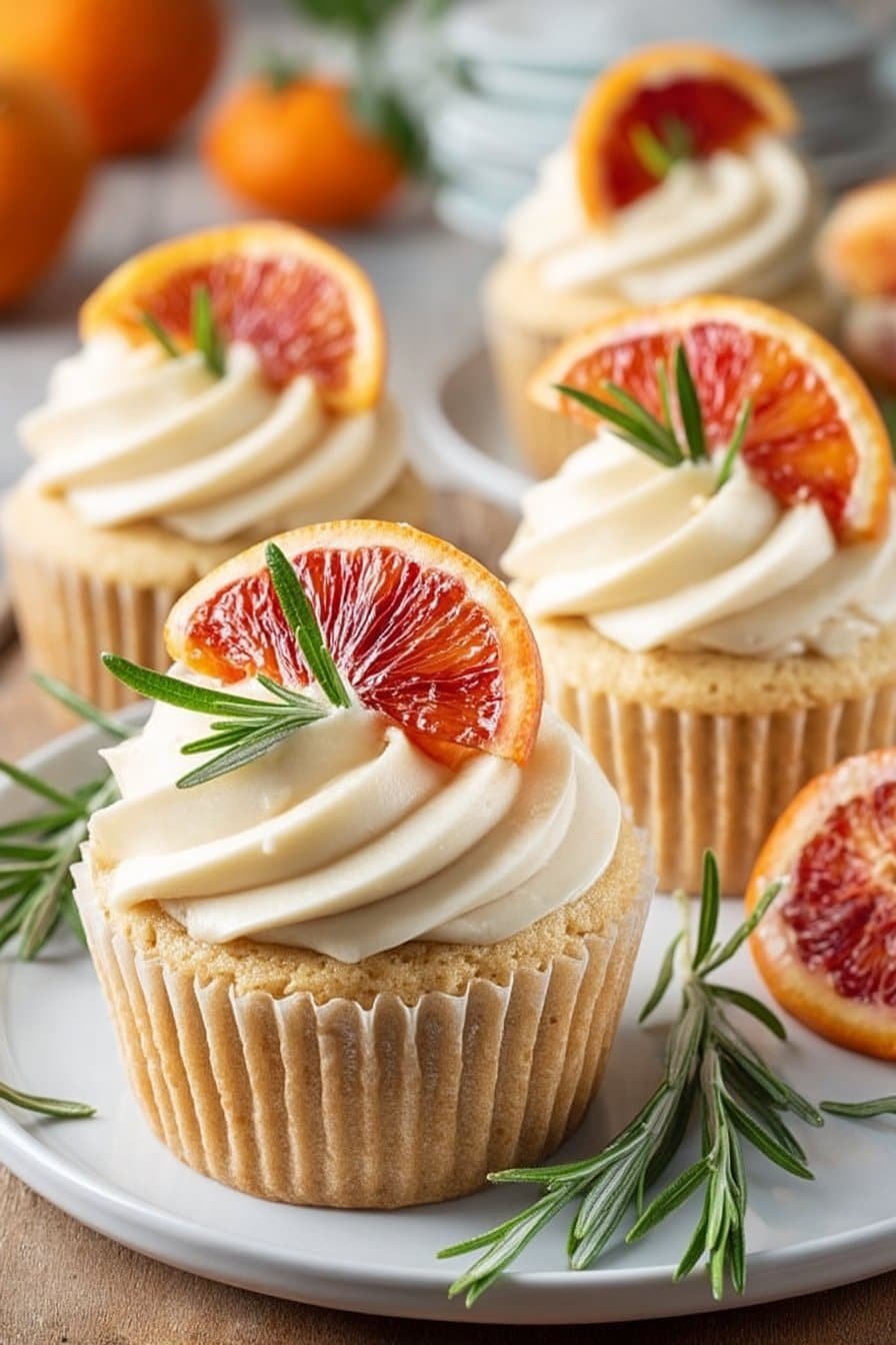 Blood Orange & Rosemary Citrus Cupcakes serving