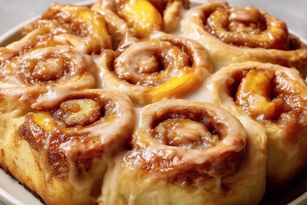 Peach Cobbler Cinnamon Rolls featured