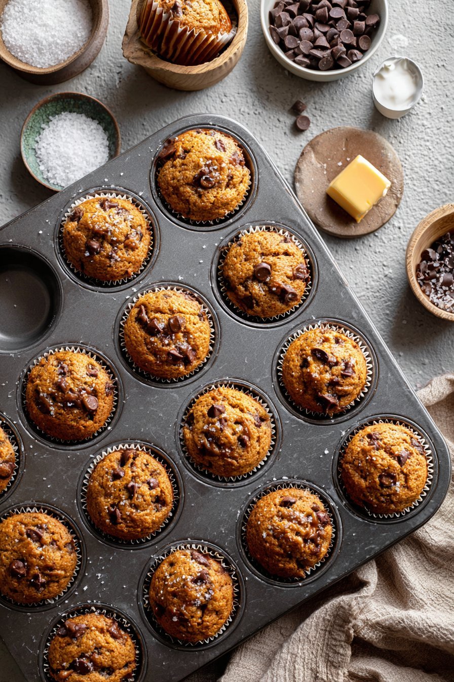 Salted Caramel Chocolate Chunk Muffins instructions process