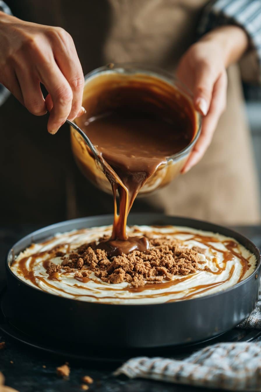 Biscoff Salted Caramel Cheesecake instructions process