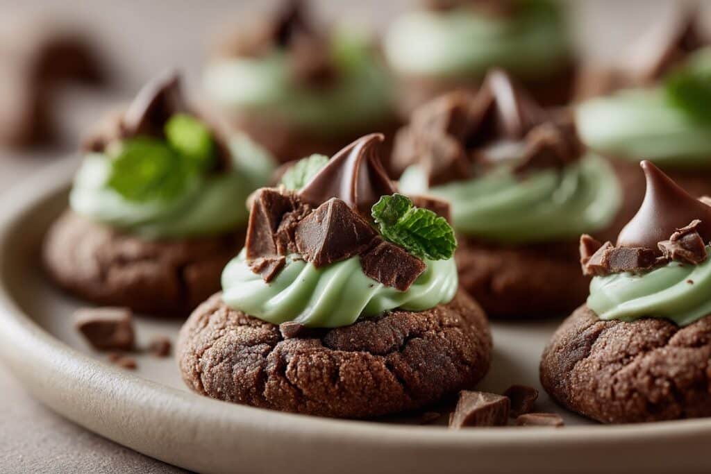 Mint Chocolate Kiss Blossom Cookies featured