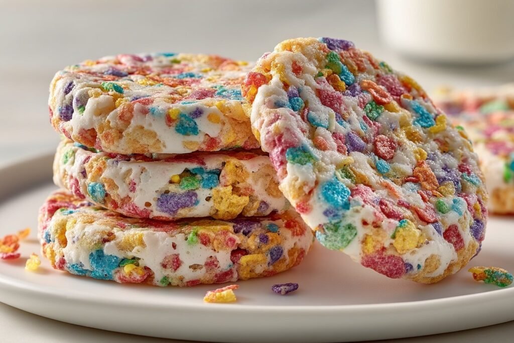 Fruity Pebble Vanilla Marshmallows Cookies featured