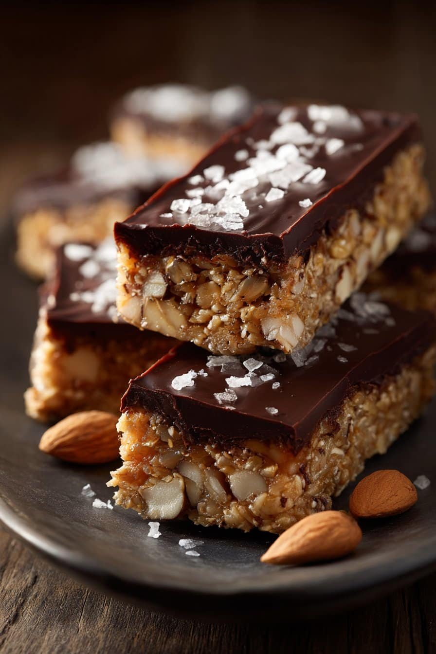 Dark Chocolate and Sea Salt Nut Bars serving