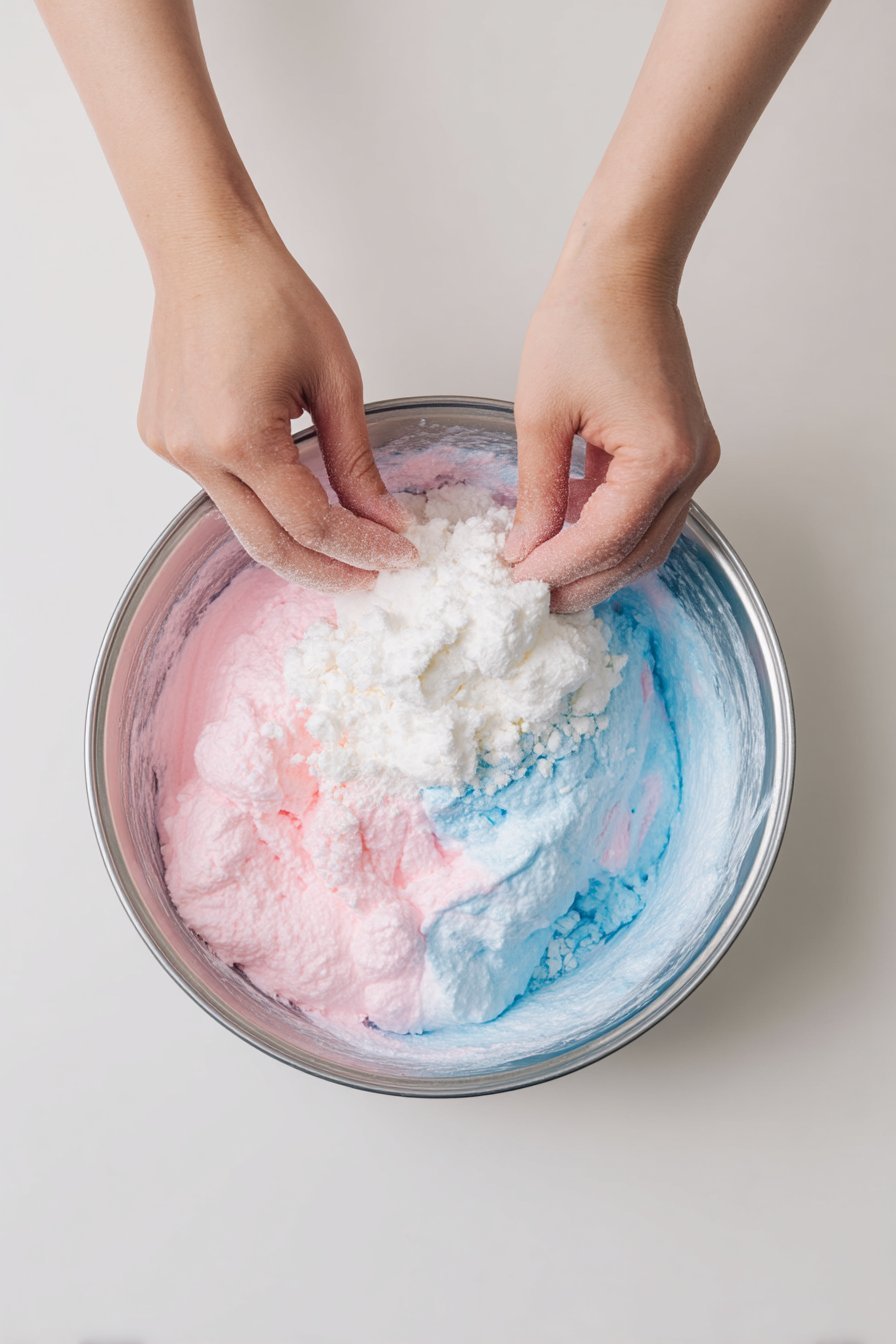 Crispy Cotton Candy Cheesecake Bombs instructions process