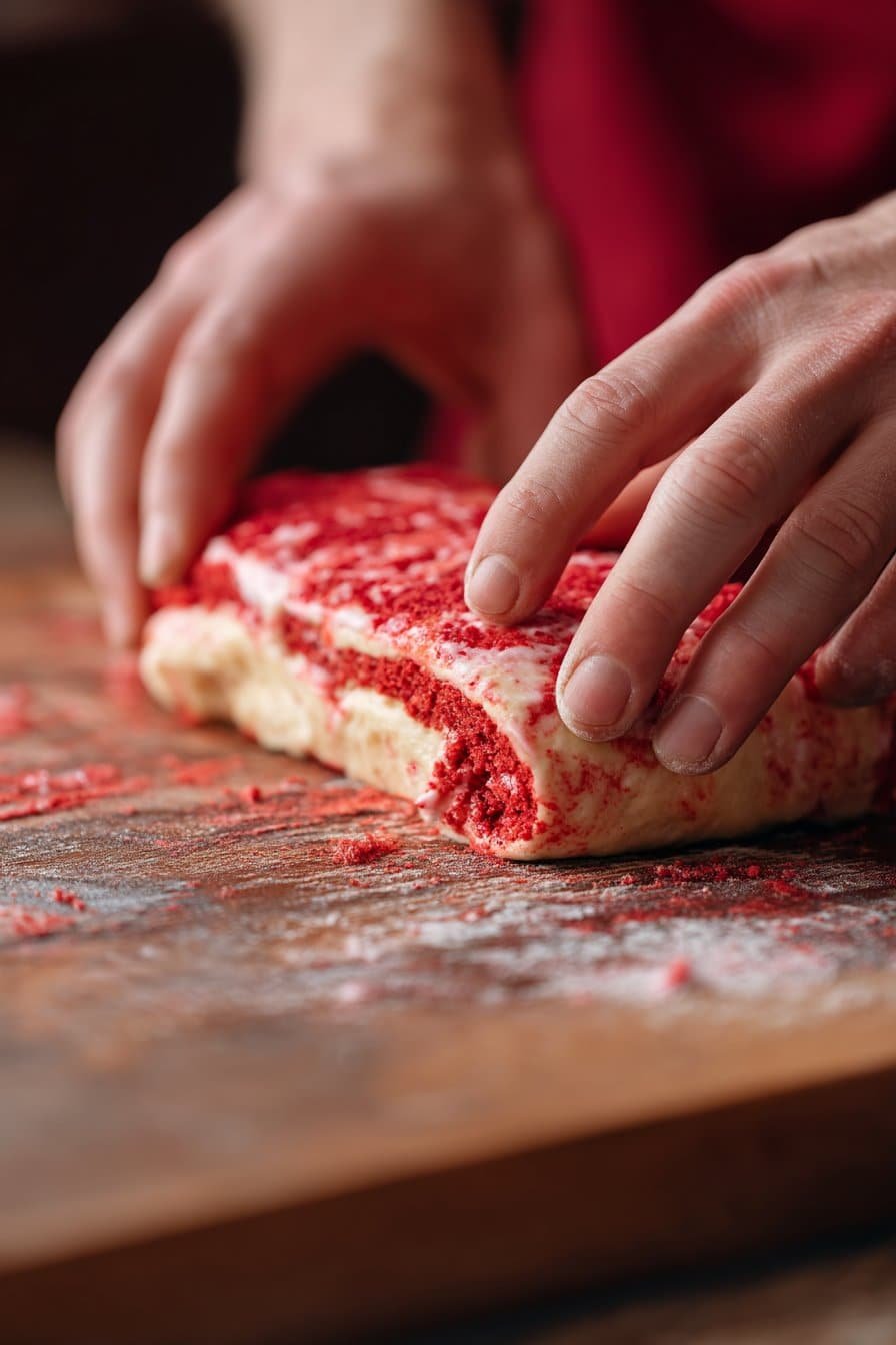 Red Velvet Cinnamon Rolls instructions process