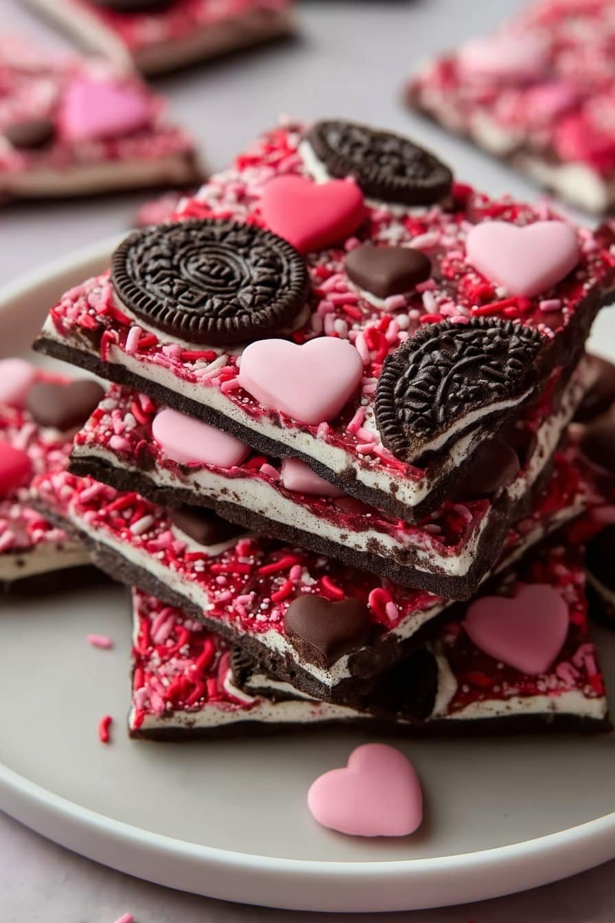 Valentine's Oreo Bark serving