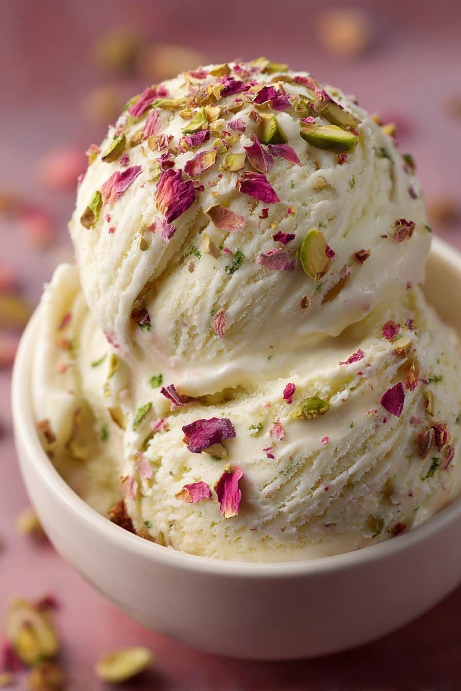 Rose Pistachio Cheesecake Ice Cream serving