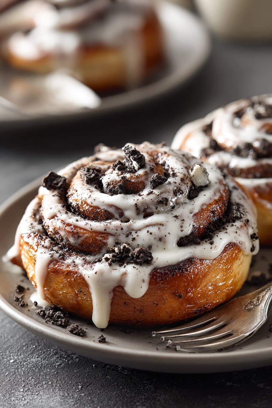 Oreo Cookies And Cream Cinnamon Rolls serving