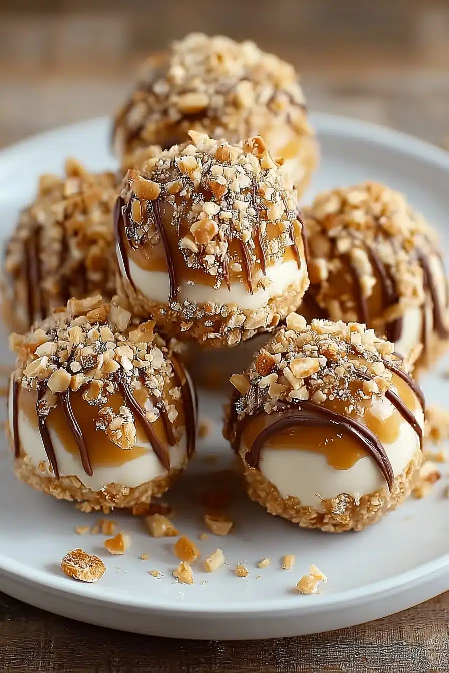 Salted Caramel Pretzel Cheesecake Balls serving