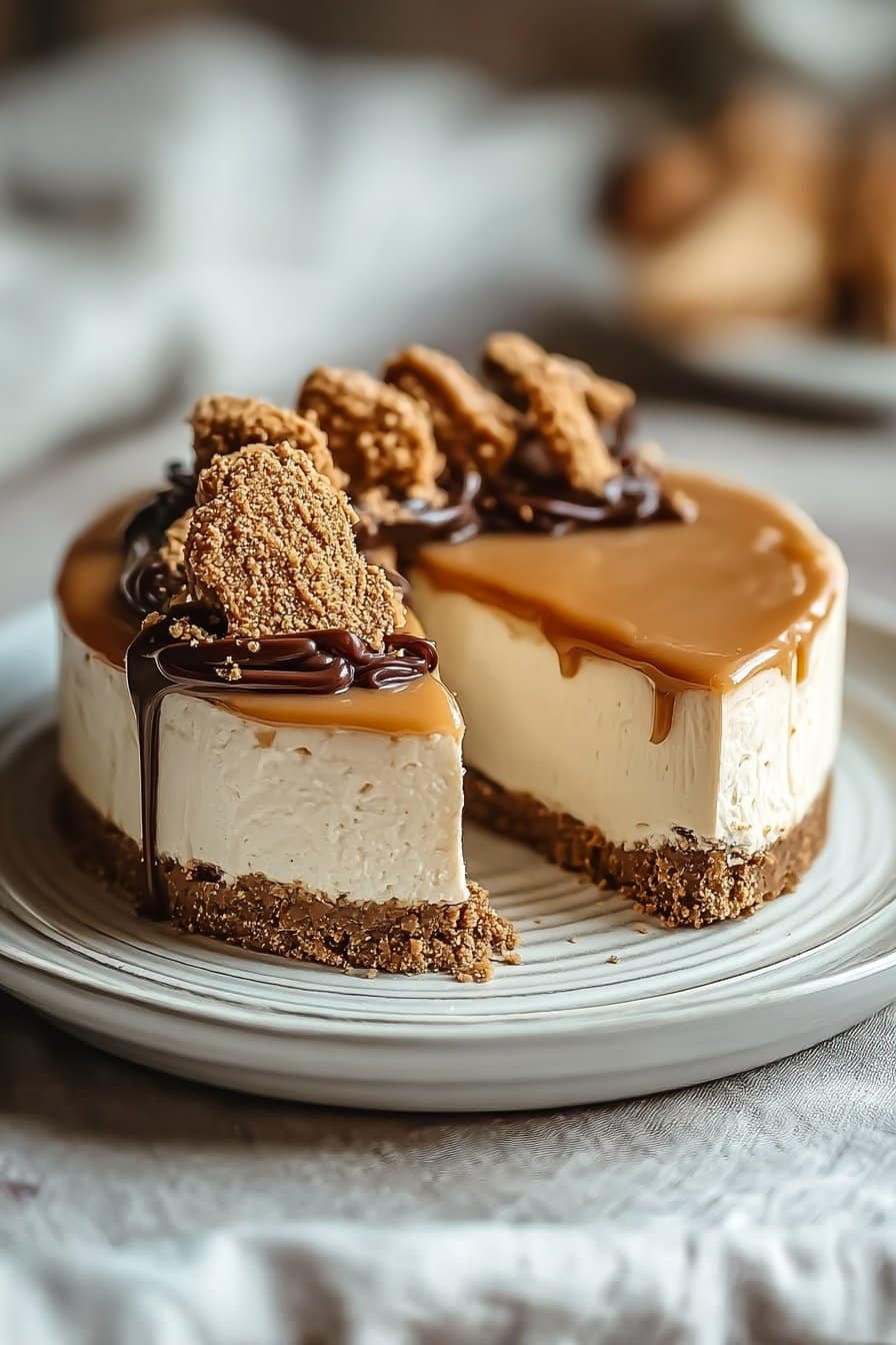 Biscoff Salted Caramel Cheesecake serving