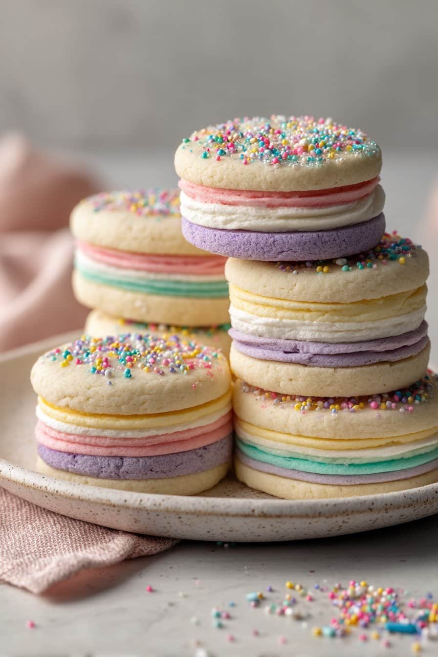 Pastel Sugar Cookie Sandwiches serving