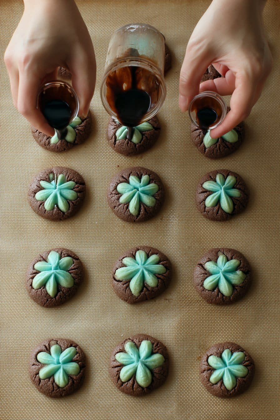Mint Chocolate Kiss Blossom Cookies instructions process