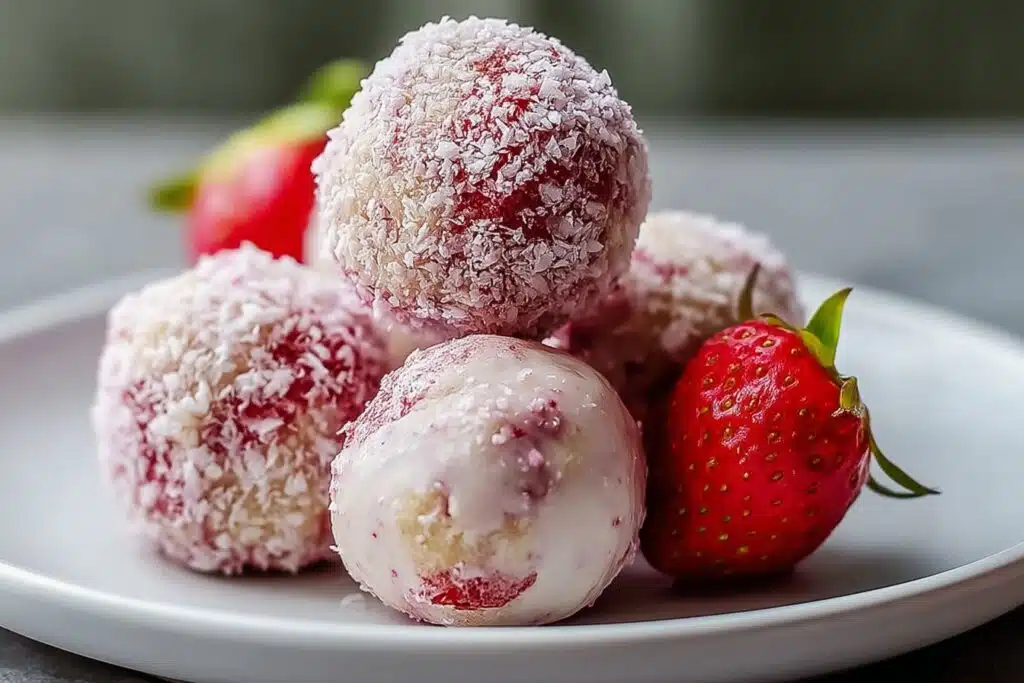 Strawberry Cheesecake Protein Balls featured
